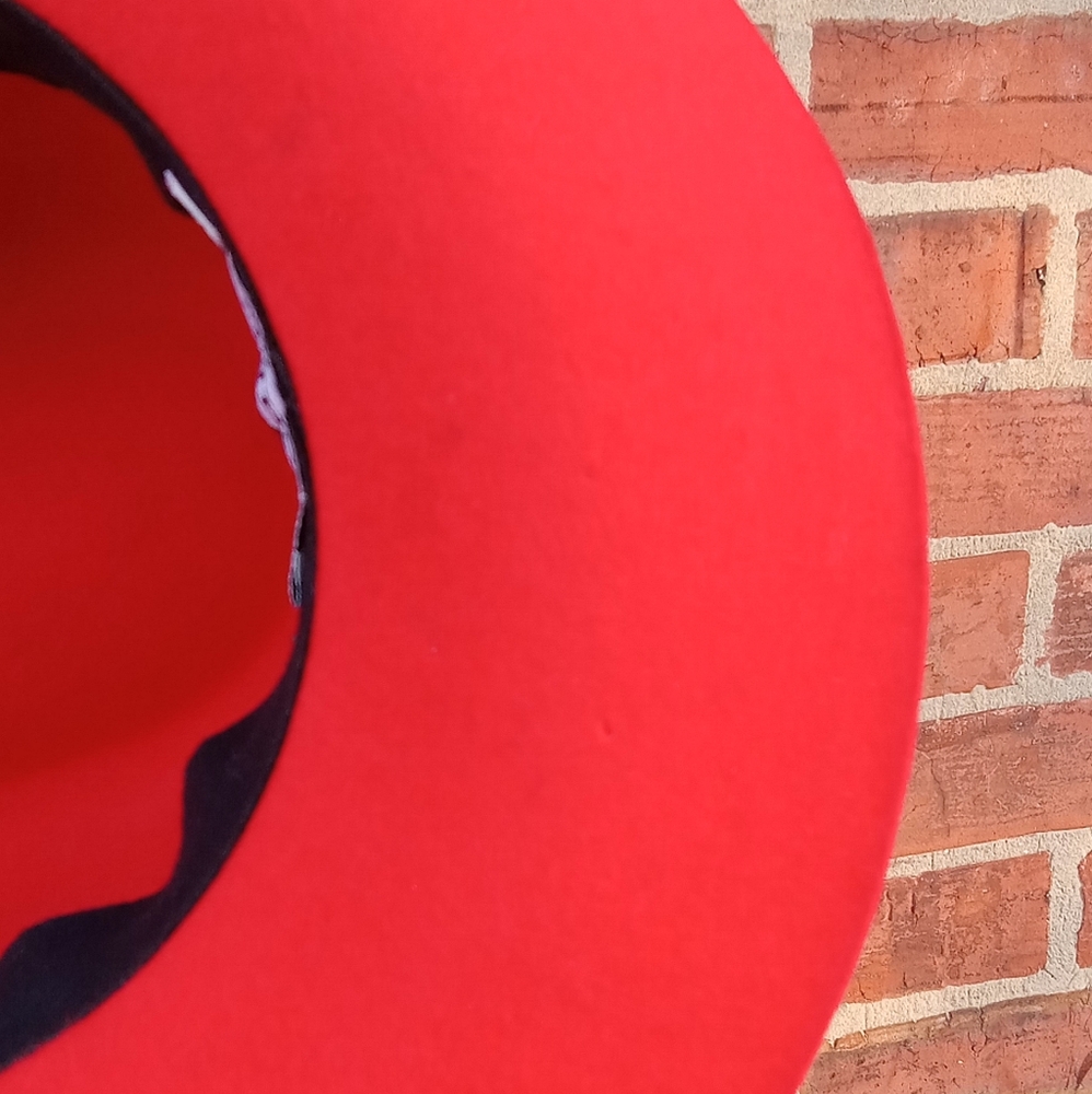 RARE NEW Maison Michel Red/Black Fedora hat size Large Unisex - Picture 14 of 15